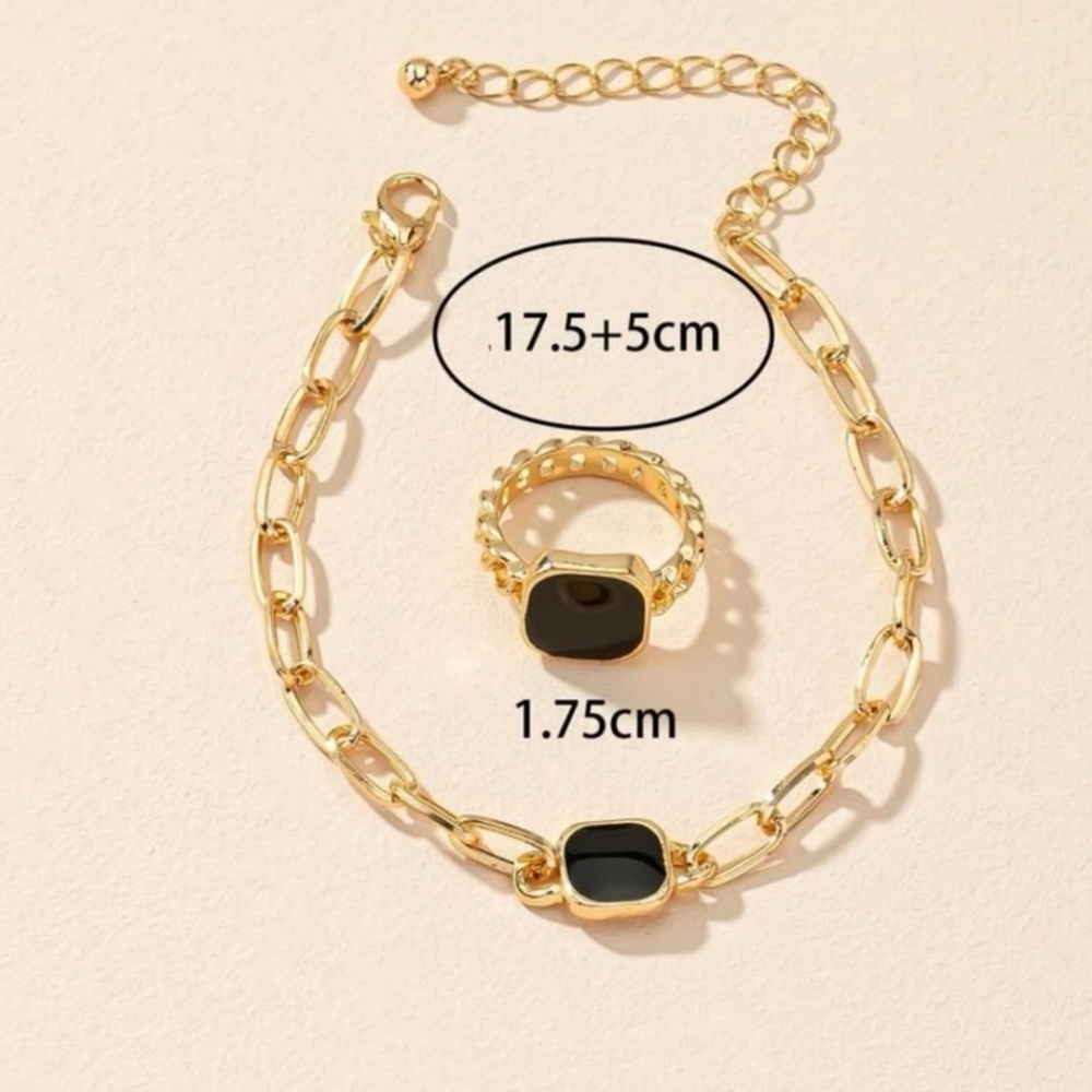 🌲Gold Bracelet & Ring Black Stone Set✨️ - Picture 3 of 9